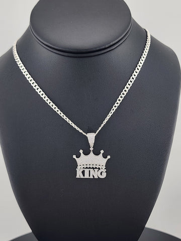 Sterling Silver 925 KING Crown Necklace – Bold Royal Statement