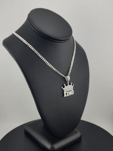 Sterling Silver 925 KING Crown Necklace – Bold Royal Statement