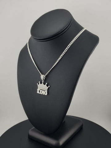 Sterling Silver 925 KING Crown Necklace – Bold Royal Statement