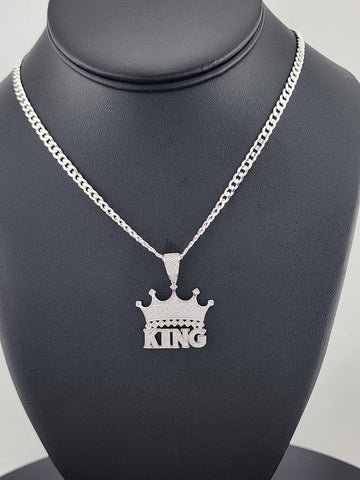 Sterling Silver 925 KING Crown Necklace – Bold Royal Statement