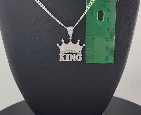 Sterling Silver 925 KING Crown Necklace – Bold Royal Statement