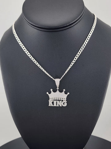 Sterling Silver 925 KING Crown Necklace – Bold Royal Statement