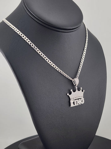 Sterling Silver 925 KING Crown Necklace – Bold Royal Statement