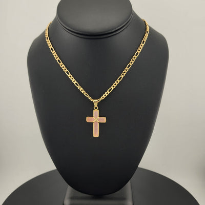 Rose Reverence – Pink Agate Cross Pendant