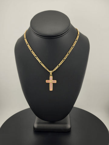 Rose Reverence – Pink Agate Cross Pendant