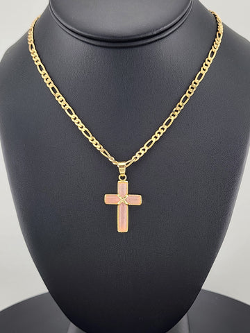 Rose Reverence – Pink Agate Cross Pendant