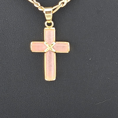 Rose Reverence – Pink Agate Cross Pendant