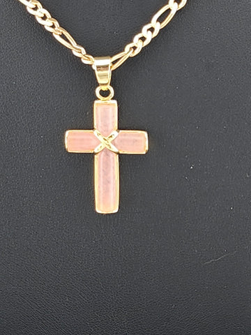 Rose Reverence – Pink Agate Cross Pendant