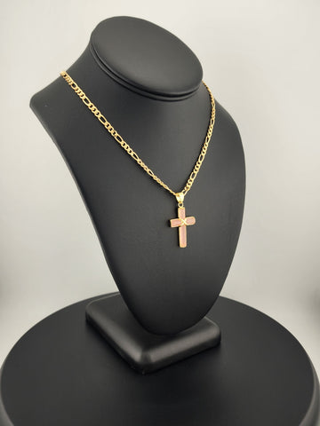 Rose Reverence – Pink Agate Cross Pendant