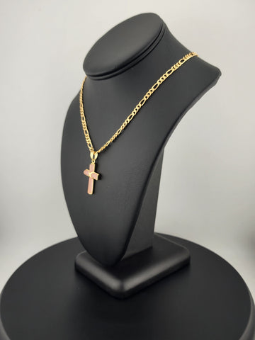 Rose Reverence – Pink Agate Cross Pendant