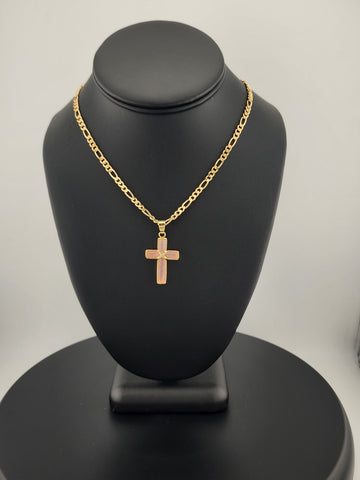 Rose Reverence – Pink Agate Cross Pendant