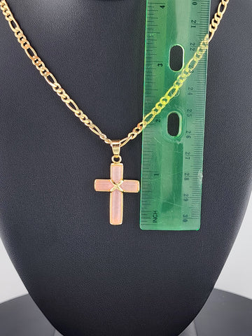 Rose Reverence – Pink Agate Cross Pendant