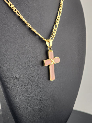 Rose Reverence – Pink Agate Cross Pendant