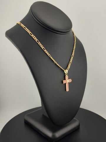 Rose Reverence – Pink Agate Cross Pendant