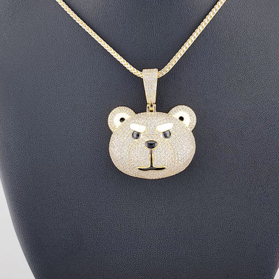 Sterling Silver 925 Angry Bear Pendant Necklace – Fierce Animal Jewelry for Men or Women