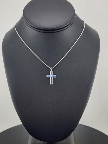 925 Sterling Silver Blue Gemstone Cross Necklace – Timeless & Spiritual