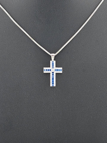 925 Sterling Silver Blue Gemstone Cross Necklace – Timeless & Spiritual