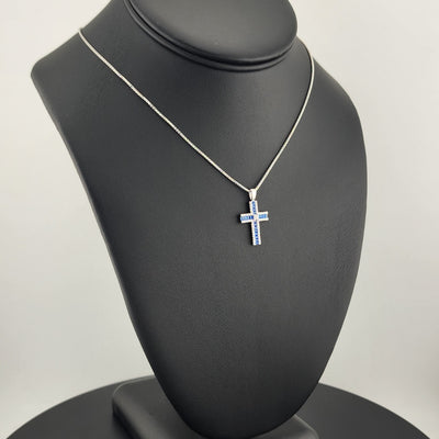 925 Sterling Silver Blue Gemstone Cross Necklace – Timeless & Spiritual
