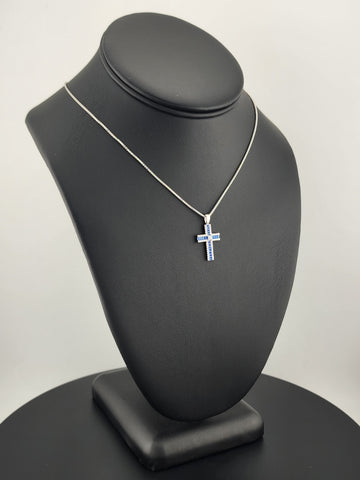 925 Sterling Silver Blue Gemstone Cross Necklace – Timeless & Spiritual