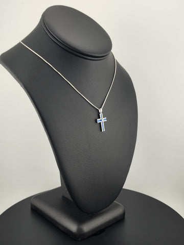 925 Sterling Silver Blue Gemstone Cross Necklace – Timeless & Spiritual