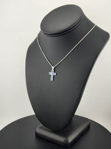 925 Sterling Silver Blue Gemstone Cross Necklace – Timeless & Spiritual