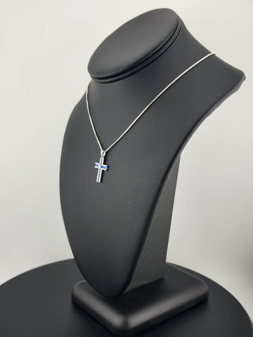 925 Sterling Silver Blue Gemstone Cross Necklace – Timeless & Spiritual