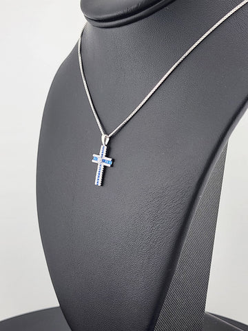 925 Sterling Silver Blue Gemstone Cross Necklace – Timeless & Spiritual