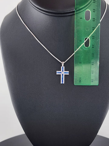 925 Sterling Silver Blue Gemstone Cross Necklace – Timeless & Spiritual