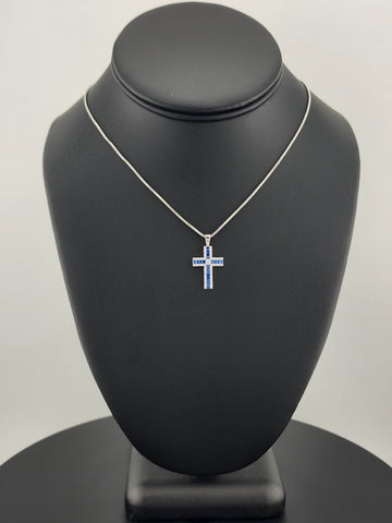 925 Sterling Silver Blue Gemstone Cross Necklace – Timeless & Spiritual