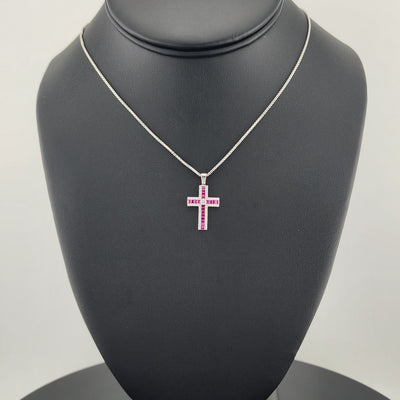 925 Sterling Silver Pink Gemstone Cross Necklace – Timeless & Spiritual