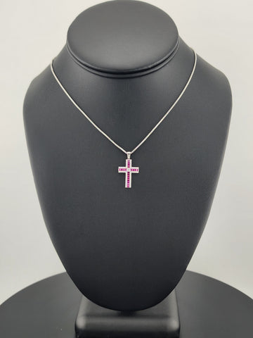 925 Sterling Silver Pink Gemstone Cross Necklace – Timeless & Spiritual