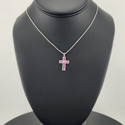 925 Sterling Silver Pink Gemstone Cross Necklace – Timeless & Spiritual