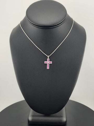 925 Sterling Silver Pink Gemstone Cross Necklace – Timeless & Spiritual