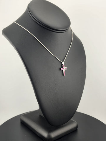 925 Sterling Silver Pink Gemstone Cross Necklace – Timeless & Spiritual