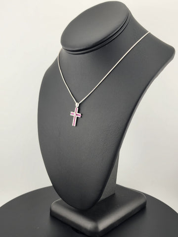 925 Sterling Silver Pink Gemstone Cross Necklace – Timeless & Spiritual