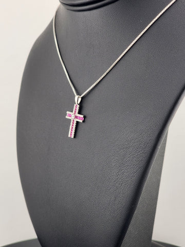 925 Sterling Silver Pink Gemstone Cross Necklace – Timeless & Spiritual