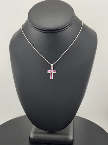 925 Sterling Silver Pink Gemstone Cross Necklace – Timeless & Spiritual