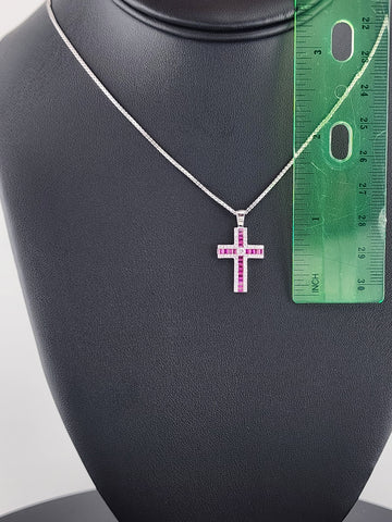 925 Sterling Silver Pink Gemstone Cross Necklace – Timeless & Spiritual