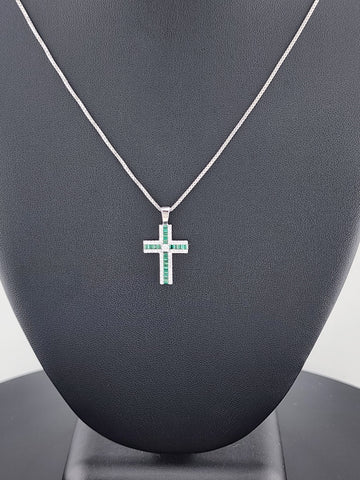 925 Sterling Silver Green Gemstone Cross Necklace – Timeless & Spiritual