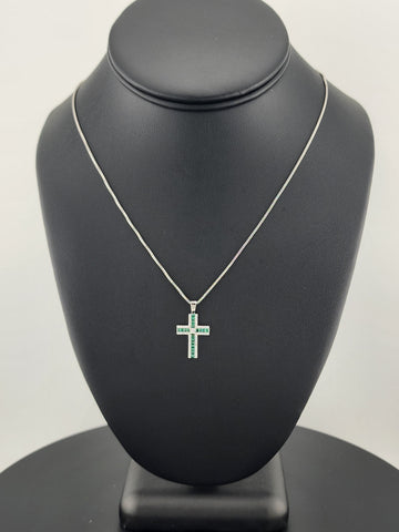 925 Sterling Silver Green Gemstone Cross Necklace – Timeless & Spiritual