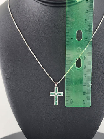 925 Sterling Silver Green Gemstone Cross Necklace – Timeless & Spiritual