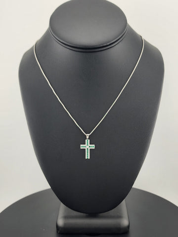 925 Sterling Silver Green Gemstone Cross Necklace – Timeless & Spiritual