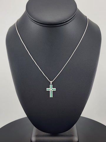 925 Sterling Silver Green Gemstone Cross Necklace – Timeless & Spiritual