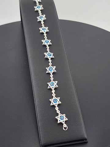 Dainty Multi Star Evil Eye Bracelet in 925 Sterling Silver