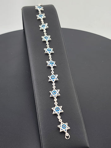 Dainty Multi Star Evil Eye Bracelet in 925 Sterling Silver