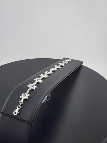 Dainty Multi Star Evil Eye Bracelet in 925 Sterling Silver