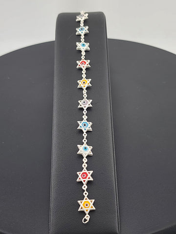 Dainty Multi Star Evil Eye Bracelet in 925 Sterling Silver