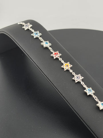 Dainty Multi Star Evil Eye Bracelet in 925 Sterling Silver