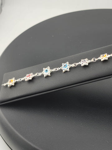 Dainty Multi Star Evil Eye Bracelet in 925 Sterling Silver