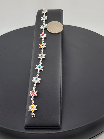 Dainty Multi Star Evil Eye Bracelet in 925 Sterling Silver